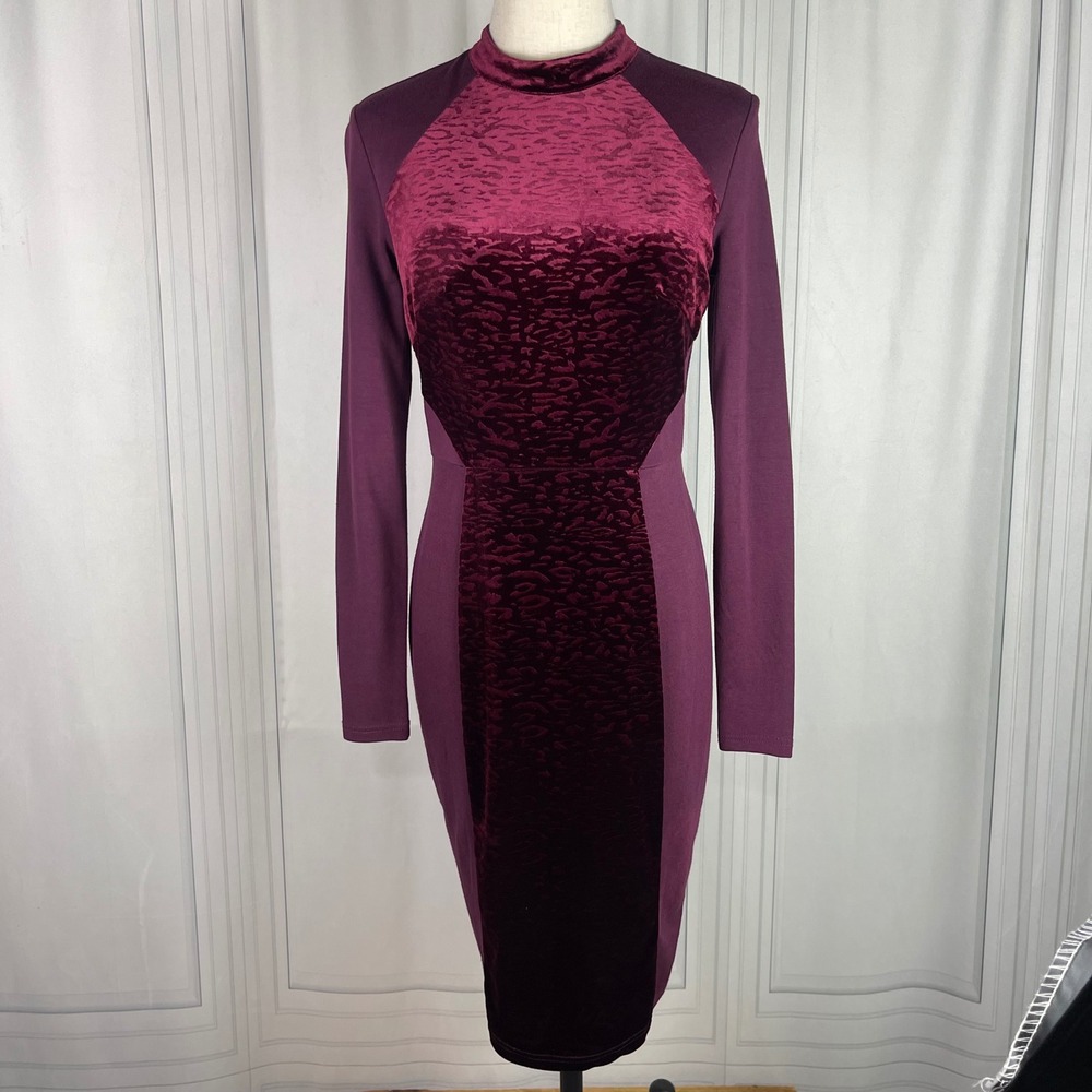 NWT Sugarhill Boutique‎ Burgundy Velvet Panel Long Sleeve Bodycon Dress - US6